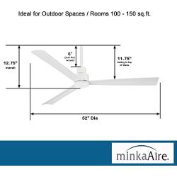 Minka-Aire F787-WHF Protruding Mount, 3 Flat White Bladed, Smart Ceiling Fan, White - Ivory