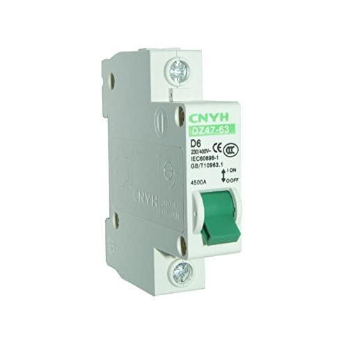 Haozheng Miniature Circuit Breaker DZ47-63 D6 DIN Rail Mount Circuit Breaker Low-Voltage 6A 110/230/400V 1 Pole for Motor, White