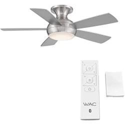 WAC Smart Fans Odyssey Indoor and Outdoor 5-Blade Flush Mount Ceiling Fan 44in Brushed Nickel with 3000K LED Light Kit and Remote Control works with Alexa and iOS or Android App