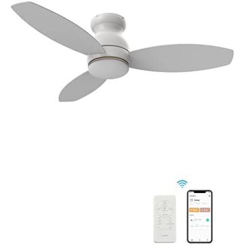 Flush Mount White Ceiling Fan, 48 Inch Smart Ceiling Fan With Dimmable Lights And 10 Speeds, Compatible With Alexa, Siri & Google, 3 Blades Modern Style