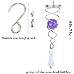 4.5 inch Gazing Ball Spiral Tail, Prefdo Metal Wind Spinner Stabilizer , Crystal Glass Ball Spinning Hanging, Helix Kinetic Silver Twister Garden Decorations(Purple)