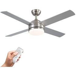 warmiplanet Ceiling Fan with Lights Remote Control, 52-Inch, Brushed Nickel Motor (4-Blades)