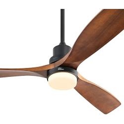 Sofucor 52 Inch Outdoor Ceiling Fan with Lights and Remote, 3 Solid Wood Walnut Blades, Noiseless Reversible Motor, Matte Black