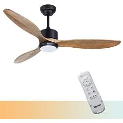 Ovlaim 52 Inch Indoor Outdoor Smart Ceiling Fan with Dimmable Led Light & Remote, 6 Speed DC Motor, 3 Natural Wood Blades
