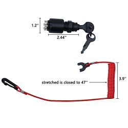 175974 Ignition Switch Key with Safety Lanyard Kit Compatible with OMC Johnson Evinrude Boat 40-200HP Ignition Kill Stop Switch with Key Lanyard Assembly Replace 5005801