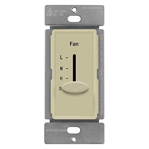 ENERLITES 3 Speed in-Wall Ceiling Fan Control, Slide Switch, 120VAC, 2.5A, Single-Pole, No Neutral Wire Required, 17000-F3-I-F, Ivory