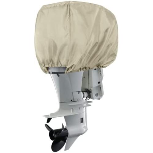 Explore Land Waterproof 600D Heavy Duty Outboard Motor Cover - Full Size Boat Engine Covers Fit for Motor up to 25HP, Tan