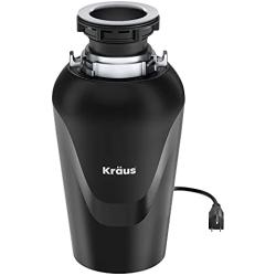 Kraus KWD100-75MBL WasteGuard Continuous Feed Garbage Disposal with 3/4 Horsepower Ultra-Quiet Motor for Kitchen Sinks with Power Cord and Flange Included, 15.25 inch, Black