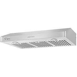 Empava Ducted Under Cabinet Range Hood with Push Button Controls Sealed Aluminum Motor 3 Speeds Fans Baffle Filters and LED Lights in Stainless Steel 500CFM, 30 Inch
