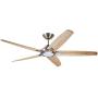 Dorian Eco 60 Inch Ceiling Fan with Light | Dimmable LED Fixture with Premium DC Motor | 6-Speed Wall Control with Natural Solid Wood Blades with and Downrod Mount, Brushed Steel