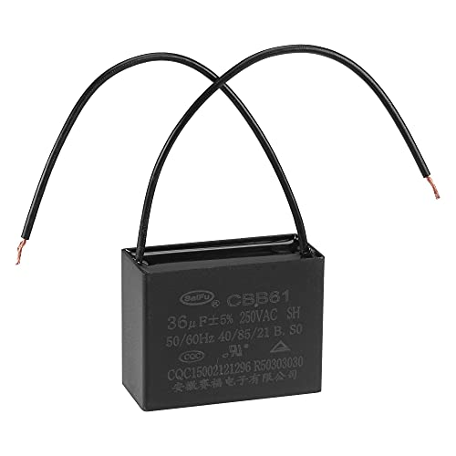 uxcell Ceiling Fan Capacitor CBB61 36uF 250V AC 2 Wires Metallized Polypropylene Film Capacitor 58x45x26mm for Electric Fan Pump Motor Generator
