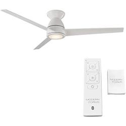 Tip Top Smart Indoor and Outdoor 3-Blade Flush Mount Ceiling Fan 52in Matte White with 3000K LED Light Kit and Remote Control works with Alexa, Google Assistant, Samsung Things, and iOS or Android App