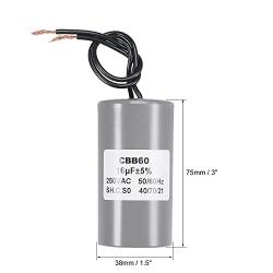 CBB60 Run Capacitor,75x38mm Cylinder for Air Compressor Water Pump Motor, 16uF 250V AC 2 Wires 50/60Hz, 1pcs