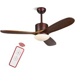 ALUOCYI 48 inch Wood Ceiling Fan with Lights and Remote, 3 Carved Wood Fan Blade Ceiling Fans,Noiseless Reversible Motor, Oil Rubbed Bronze Damp Rated for House Bedroom Living Room indoor Outdoor