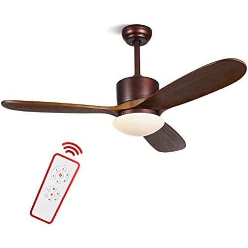 ALUOCYI 48 inch Wood Ceiling Fan with Lights and Remote, 3 Carved Wood Fan Blade Ceiling Fans,Noiseless Reversible Motor, Oil Rubbed Bronze Damp Rated for House Bedroom Living Room indoor Outdoor