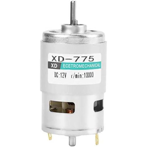 XD-775 DC Motor 12V, High Torque DC Motor High Speed 10000rpm Double Ball Bearing Motor, Low Noise Gear Motor for Small Lathe, Precision Machine Battery Car