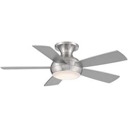 WAC Smart Fans Odyssey Indoor and Outdoor 5-Blade Flush Mount Ceiling Fan 44in Brushed Nickel with 3000K LED Light Kit and Remote Control works with Alexa and iOS or Android App