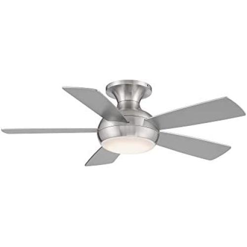 WAC Smart Fans Odyssey Indoor and Outdoor 5-Blade Flush Mount Ceiling Fan 44in Brushed Nickel with 3000K LED Light Kit and Remote Control works with Alexa and iOS or Android App