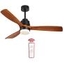 ALUOCYI Outdoor Wood Ceiling Fan with Lights and Remote, 52 inch, 3 Solid Wood Blades,Noiseless Reversible DC Motor Low profile Ceiling fans for Living room, Bedroom, kitchen, Patio, F3601, Brown