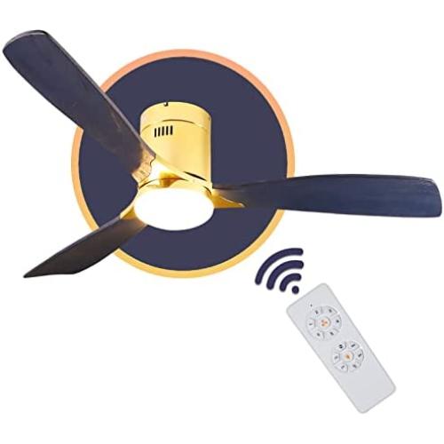 Low Profile Ceiling Fan With Light, Exbrite, 52 inch Flush Mount Ceiling Fan, 3 Carved Wood Fan Blade Noiseless Reversible Motor Remote Control Hugger Ceiling Fan With Light (Navy Blue DC)