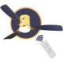 Low Profile Ceiling Fan With Light, Exbrite, 52 inch Flush Mount Ceiling Fan, 3 Carved Wood Fan Blade Noiseless Reversible Motor Remote Control Hugger Ceiling Fan With Light (Navy Blue DC)
