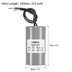 MECCANIXITY CBB60 Run Capacitor 10uF 250V AC 2 Wires 50/60Hz Cylinder 73x38mm for Air Compressor Water Pump Motor