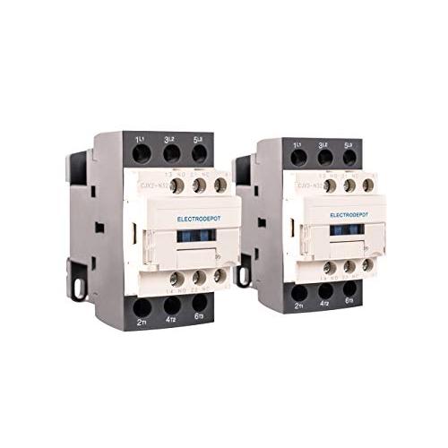 Electrodepot 30 Amp 3 Pole Normally Open IEC 660V Contactor, Auxiliary 1NO-1NC – 110-120VAC Coil, Inductive 32A, Resistive 50A with Mounting Base for DIN Rail (Pack of 2)