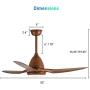 TCL 52 inch LED Ceiling Fan with Remote Control, 3 blade Ceiling Fan Noiseless Reversible DC Motor,6-speed, 3 colors Temperature Switch,Timer (52”Chestnut)