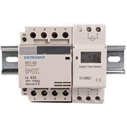Electrodepot 40 Amp 4 Pole Normally Open 110-120VAC Coil (Silent Operation) Motor Load 40A and Lighting Load 63A Contactor Bundle with 24-7 Electronic Programmable Timer and DIN Rail 35 x 150 mm