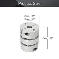 Fielect 10mm to 10mm Bore L49xD39 2 Diaphragm Motor Wheel Flexible Coupling Joint Aluminium Alloy and Stainless Steel Silver
