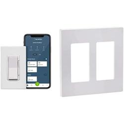 Leviton DW4SF-1BW Decora Smart Wi-Fi Fan Speed Controller, White & 80309-SW 2-Gang Decora Plus Wallplate Screwless Snap-On Mount, White