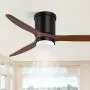 CLUGOJ Low Profile Ceiling Fan Flush Mount Ceiling Fan with Lights Remote Control 52 Outdoor Ceiling Fan 3 Reversible Walnut Wood Blades Noiseless DC Motor