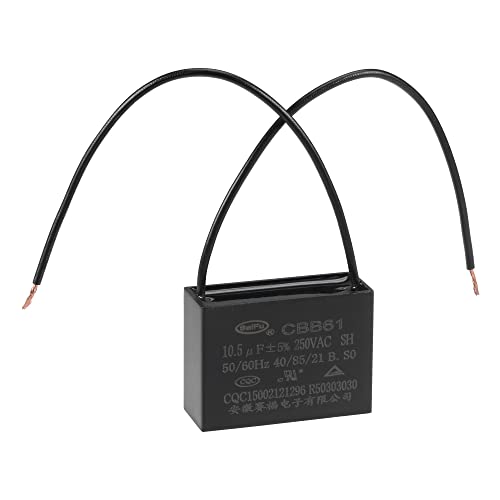 uxcell Ceiling Fan Capacitor CBB61 10.5uF 250V AC 2 Wires Metallized Polypropylene Film Capacitor 47x34x18mm for Electric Fan Pump Motor Generator