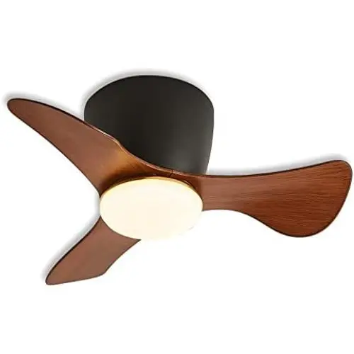 GESUM Ceiling Fan with Lights Remote Control, 22 lnch Small Ceiling Fan with Light 3 Reversible Blades, Low Profile Ceiling Fan for Kitchen Bedroom Dining Room, 3 Colors, 6 Speeds, Black…