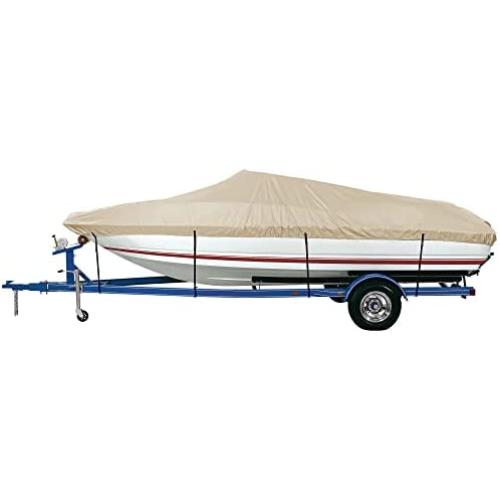iCOVER Trailerable Boat Cover- 14-16 Waterproof Heavy Duty Marine Grade Canvas Fits V-Hull-Fish&Ski-Pro-Style-Fishing Boat-Runabout-Bass Boat- up to 14ft-16ft Long and 68