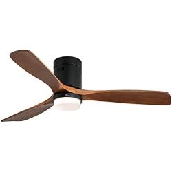 Sofucor Low Profile Ceiling Fan With Lights 3 Carved Wood Fan Blade Noiseless Reversible Motor Remote Control Flush Mount Ceiling Fan With Light