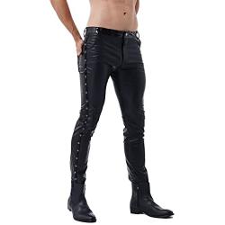 MSemis Mens Faux Leather Pants Punk 80s Rock Skinny Leggings Tight Gothic Motorcycle Biker Pants