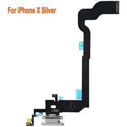 Johncase OEM Charging Port Dock Connector Flex Cable + Microphone + Vibrating Motor Buckle Replacement Part Compatible for iPhone X All Carriers (Gray)