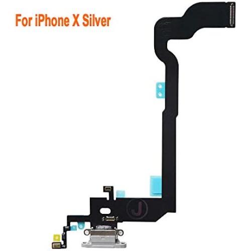 Johncase OEM Charging Port Dock Connector Flex Cable + Microphone + Vibrating Motor Buckle Replacement Part Compatible for iPhone X All Carriers (Gray)