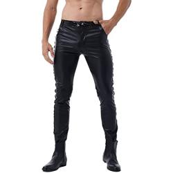 MSemis Mens Faux Leather Pants Punk 80s Rock Skinny Leggings Tight Gothic Motorcycle Biker Pants