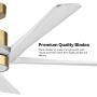 WINGBO 64 Inch DC Ceiling Fan with Lights and Remote Control, 5 Reversible Carved Wood Blades, 6-Speed Noiseless DC Motor, Modern Ceiling Fan in Brass Finish with White Blades, ETL Listed