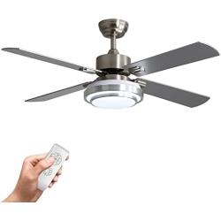warmiplanet Ceiling Fan with Lights Remote Control, 52 Inch, Brushed Nickel Motor (4-Blades)…