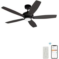 Smart Ceiling Fan With Lights, Voice Control Indoor & Outdoor Ceiling Fan With 10 Speeds And Dimmable Lights, 52 Inch DC Ceiling Fan Compatible With Alexa, Siri & Google, Farmhouse Ceiling Fan Style