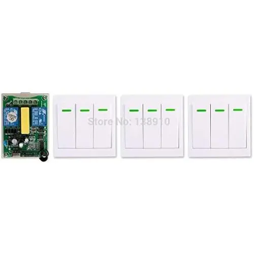 Calvas AC220V 2CH 10A Radio Controller Motor Positive &negative RF Wireless Remote Control Switch Receiver + 3wall Panel Sticky Remote