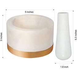 Divit Shilp Mortar and Pestle, Made of Heavy Duty Polished Hard Stone, Natural Stone Grinder for Spices, Pastes, Herbs, Seasoning etc. (Marble with Brass Base)