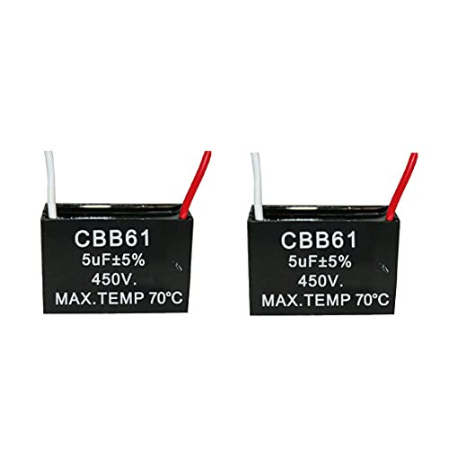 2PCS 450v 5Uf CBB61 Ceiling Fan Motor Running Capacitor 2 Wire 50/60 Hz