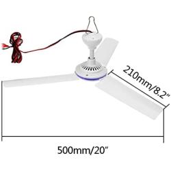 12V Portable Ceiling Fan SENREAL19.7” Mini Hanging Ceiling Fan 3 Leaves Hanging Camping Tent Fans for Outdoor Gazebo Battery Powered Ceiling Fan Silent Design