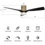 SMAAIR 52 Inch Smart Ceiling Fan with Lights and 10-speed DC Motor, Works with Remote Control/Alexa/Google Home/Siri, Dimmable LED Light (Gold/Black)
