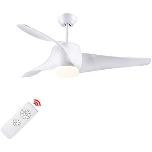 SNJ Ceiling Fan with Lights and Remote Control for Living Room, Bedroom and Dining Room, White Polished Finish,52-inch Indoor Use