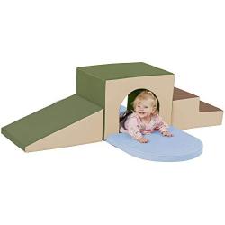 Factory Direct Partners SoftScape Single Tunnel Play Foam Climber Plus, Beginner Toddler Soft Structure for Active Playtime (5-Piece Set) - Earthtone